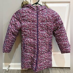 Lands End Girls Down Puffer Coat/Parka with Hood - Floral - Medium (5/6)